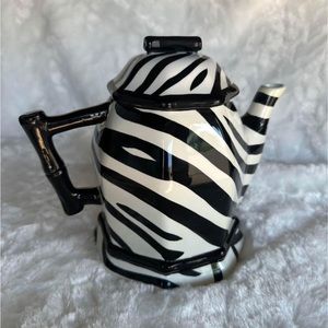 Zebra Print Porcelain Thrifted Tea Kettle Home Kitchen Decor
